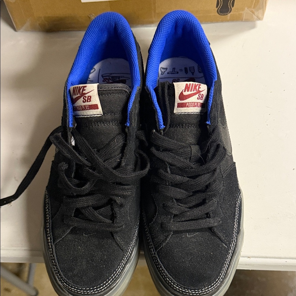 Nike SB Pogo Plus Black Suede Sneakers with Blue Lining